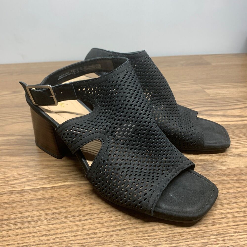 Clarks Sandal Women's Size 11 Black Siara 65‎ Flow Nubuck Heeled